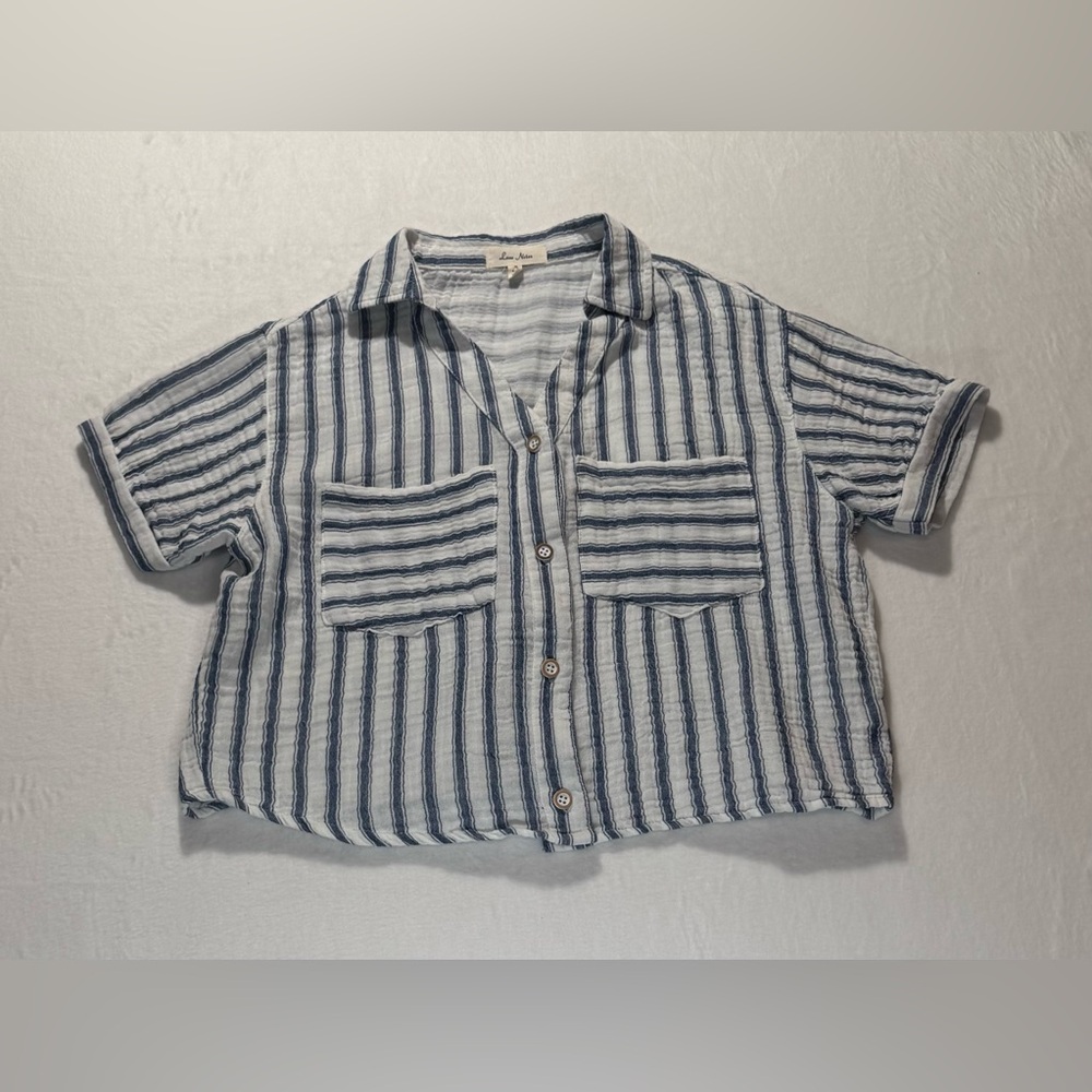 Love Notes Blue and White Striped Button Down Cropped Shirt